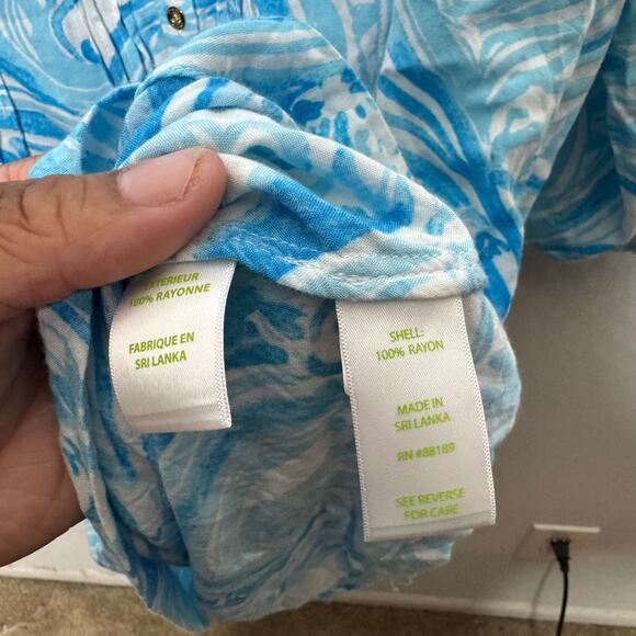 Lilly Pulitzer Sarasota Tunic Dress Blue White Swirl Print Rayon Size L - Picture 7 of 15